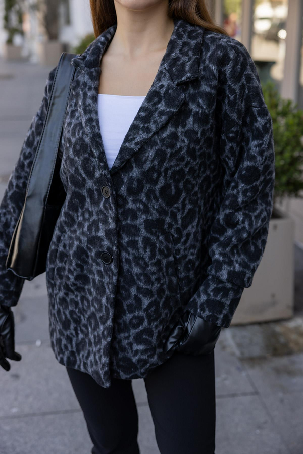 Leopar Kaşe Kaban - GRİ