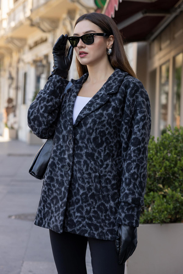 Leopar Kaşe Kaban - GRİ