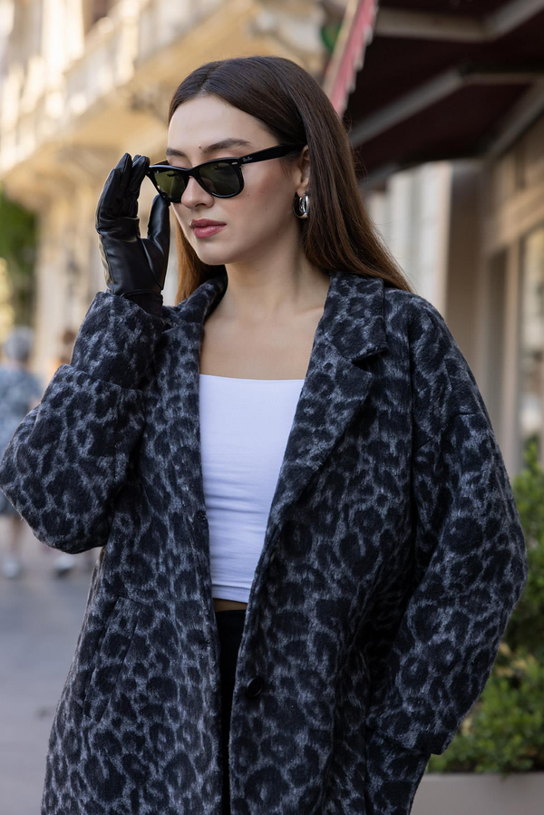 Leopar Kaşe Kaban - GRİ