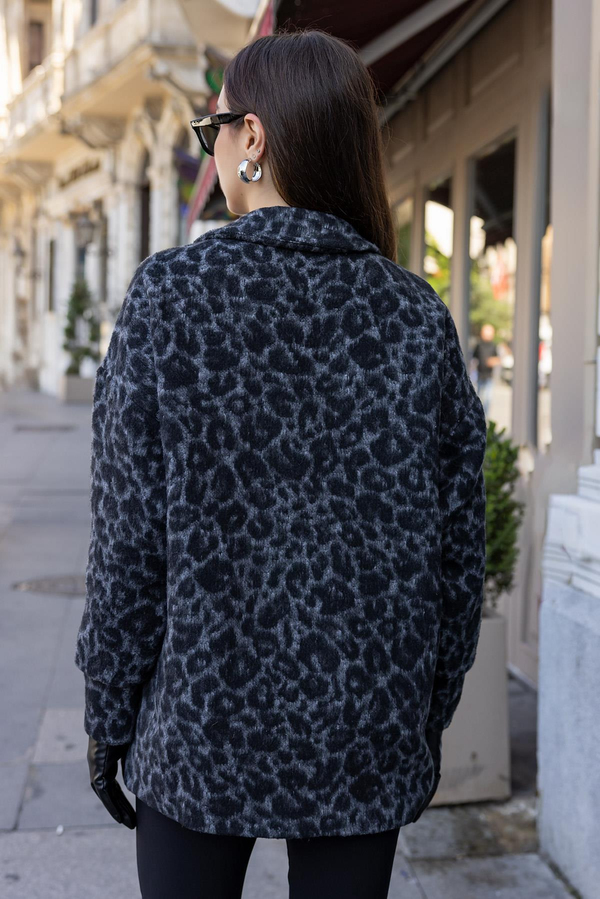 Leopar Kaşe Kaban - GRİ