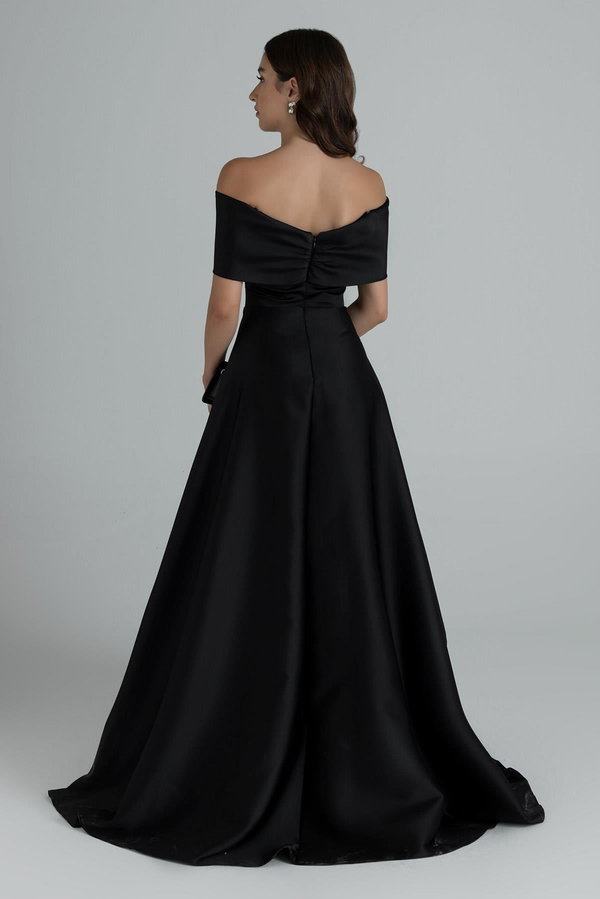 Off-Shoulder Embellished Gown - BLACK