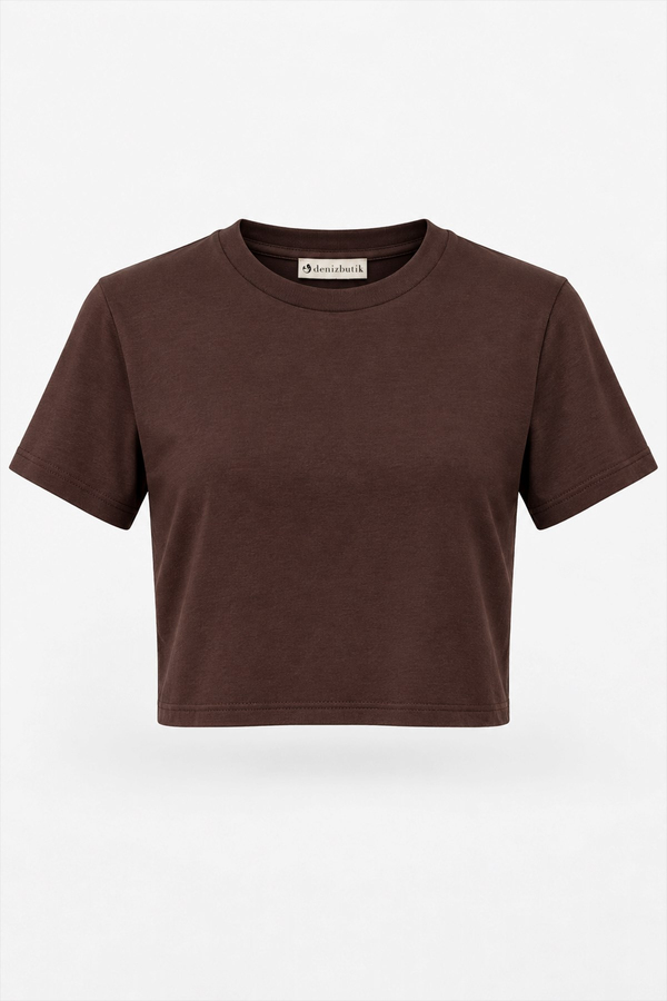 MGZ Basic Crop T-shirt - KAHVERENGİ