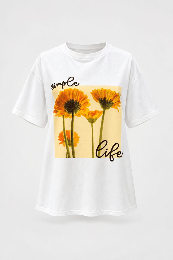 MGZ Baskı Detaylı Oversize T-Shirt - BEYAZ