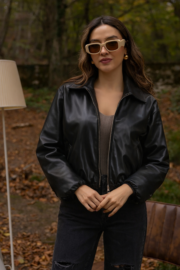 MGZ Bomber Deri Mont - SİYAH