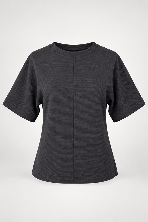 MGZ Dokulu Düşük Omuz Basic T-Shirt - KAHVERENGİ