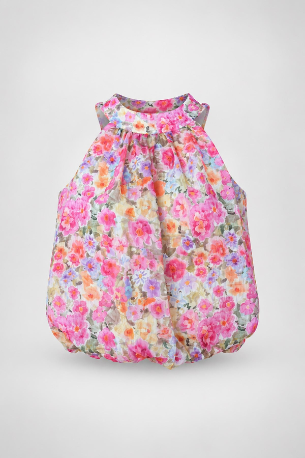 MGZ Halter Yaka Desenli Bluz - PEMBE