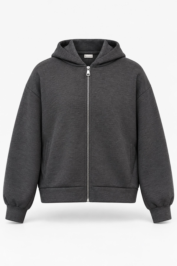 MGZ Kapüşonlu Fermuarlı Crop Sweat - ANTRASİT