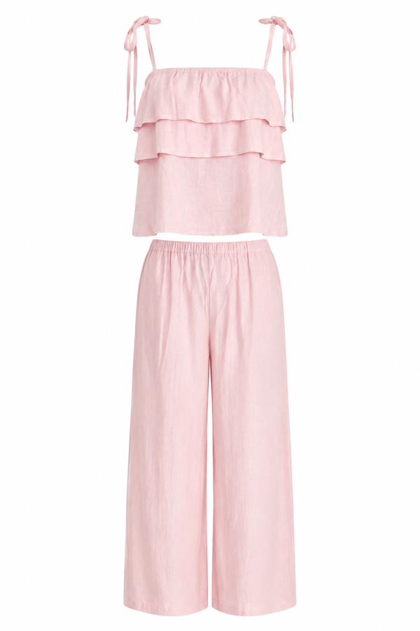 MGZ Keten Bluz Pantolon Takım - PEMBE