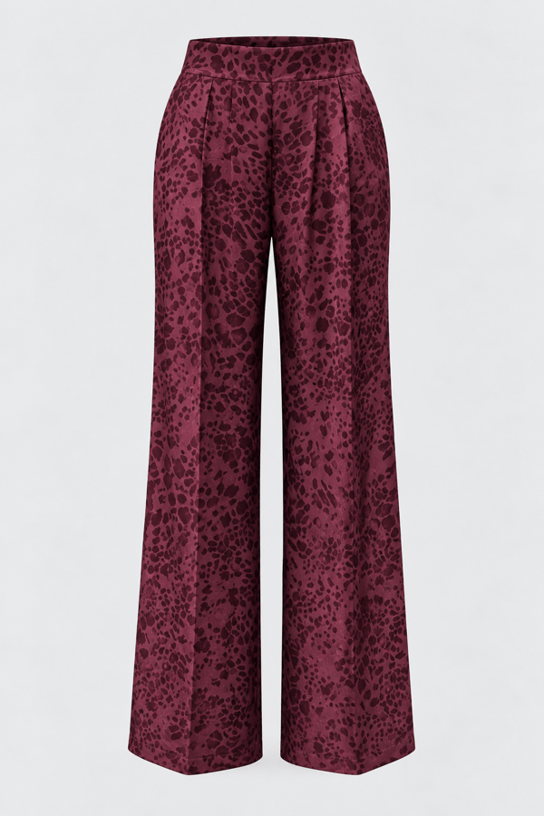 MGZ Leopar Desenli Saten Pantolon - BORDO