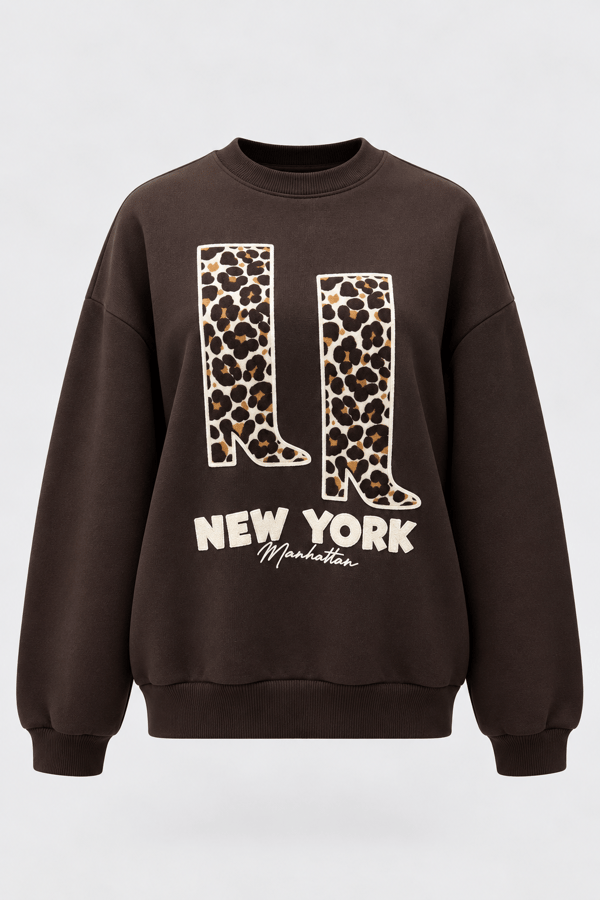 MGZ Leopar İşlemeli Sweatshirt - KAHVERENGİ