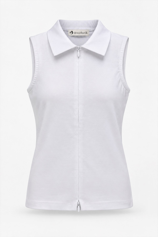 MGZ Polo Yaka Kolsuz Bluz - BEYAZ