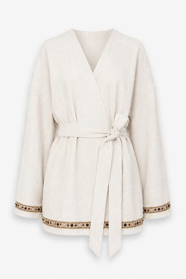 MGZ Şerit Detaylı Kimono - TAŞ