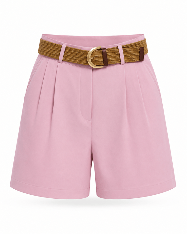 MGZ Tencel Kemerli Şort - PEMBE