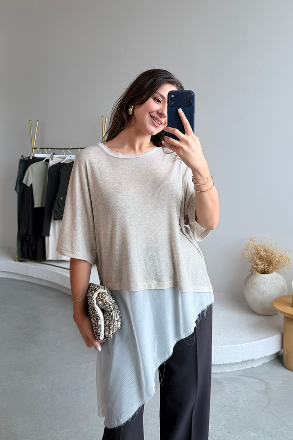 MGZ Tül Detaylı T-shirt - BEJ