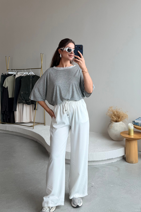 MGZ Tül Detaylı T-shirt - GRİ