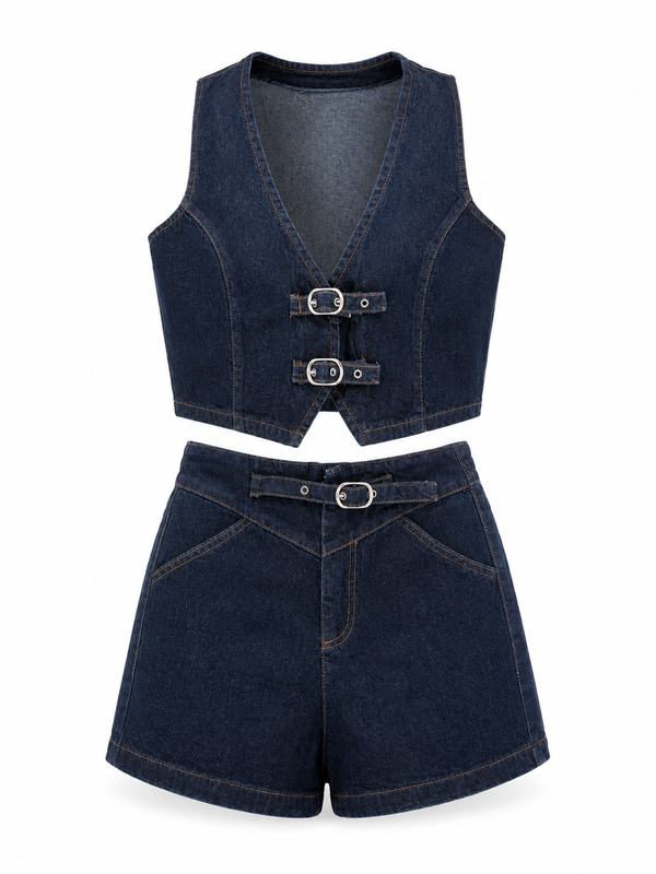 MGZ Yelekli Denim Takım - MAVİ
