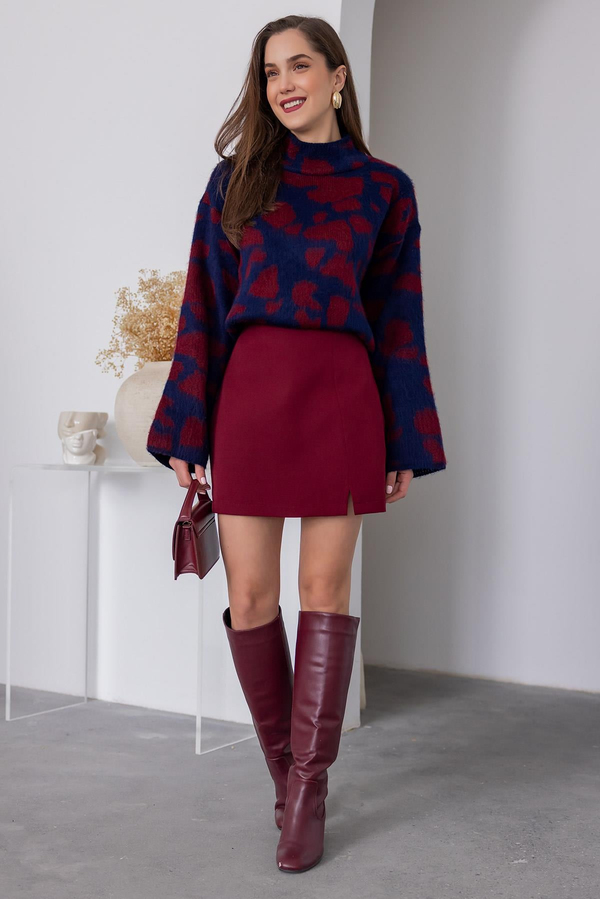Mini Yırtmaçlı Şort Etek - BORDO