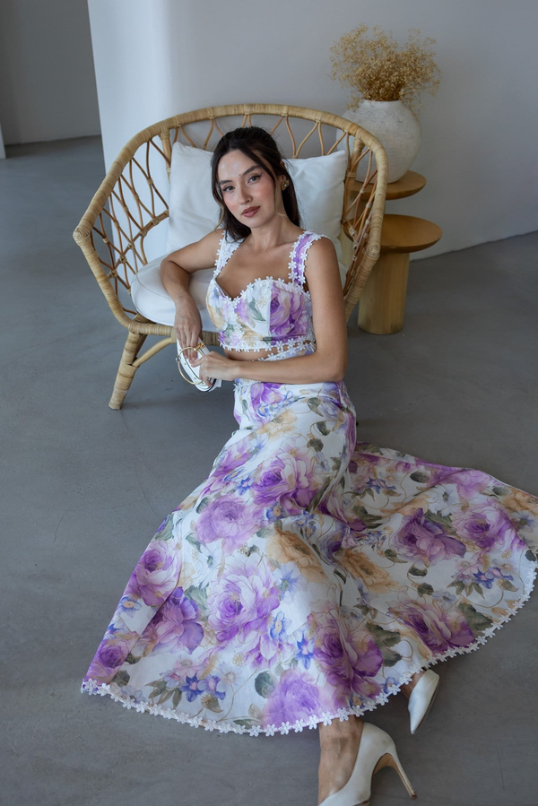 Nakış Detaylı Crop Takım - LİLA