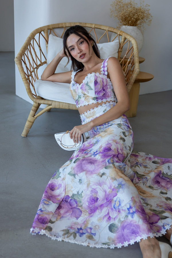Nakış Detaylı Crop Takım - LİLA