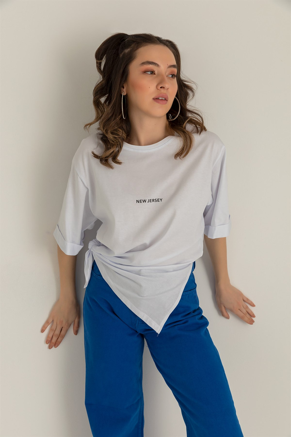 New Jersey Yazılı T-shirt - BEYAZ