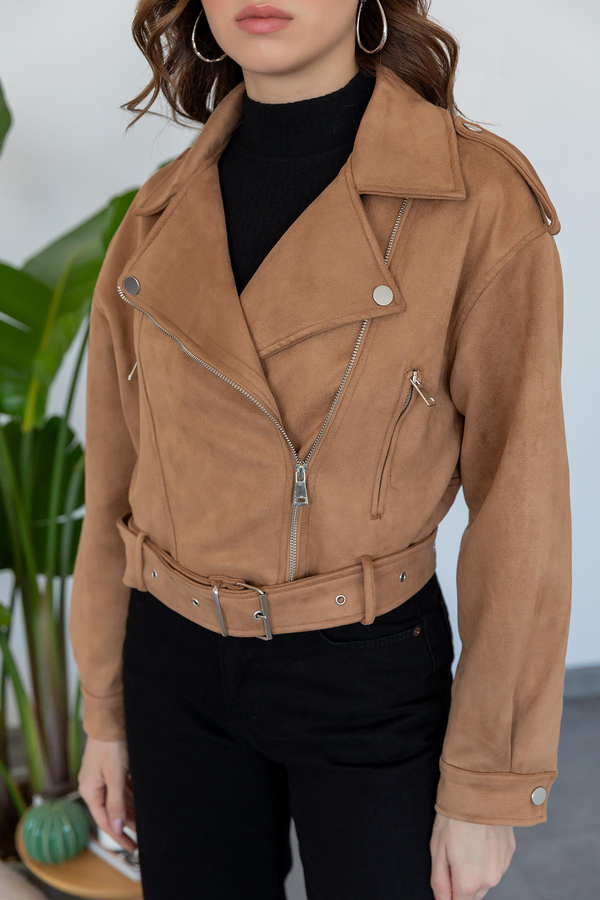 Nubuk Biker Ceket - CAMEL