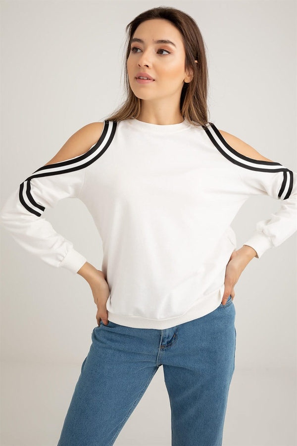Omuz Açık Sweatshirt - BEYAZ