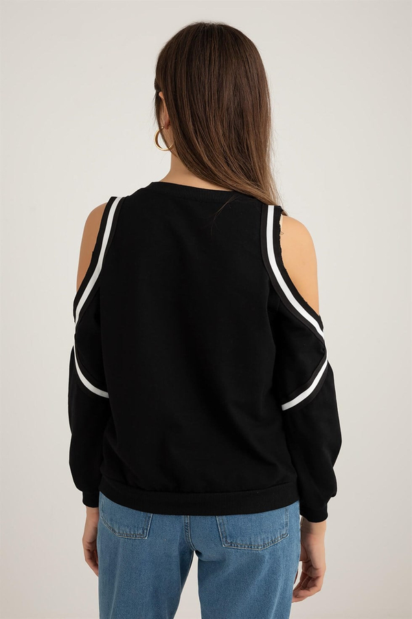 Omuz Açık Sweatshirt - SİYAH