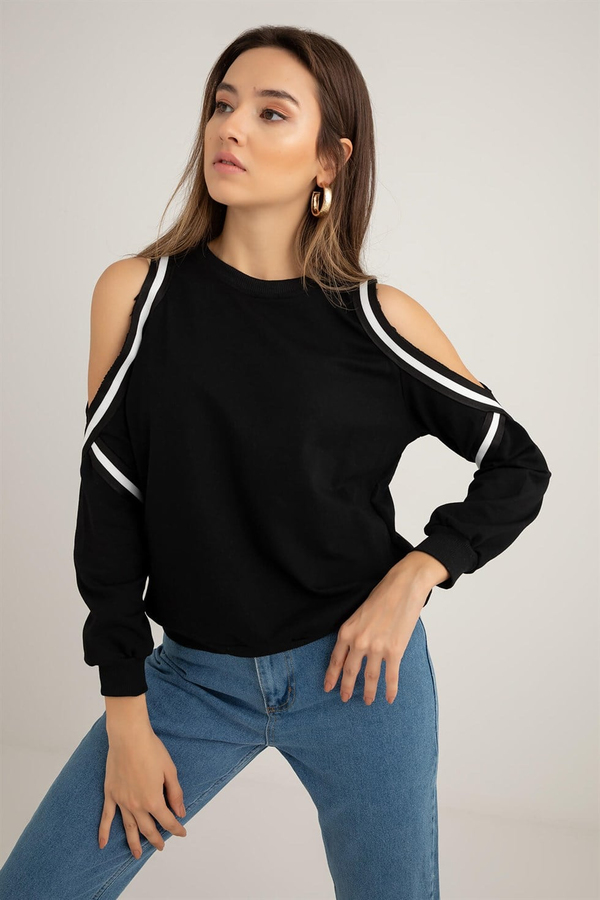 Omuz Açık Sweatshirt - SİYAH
