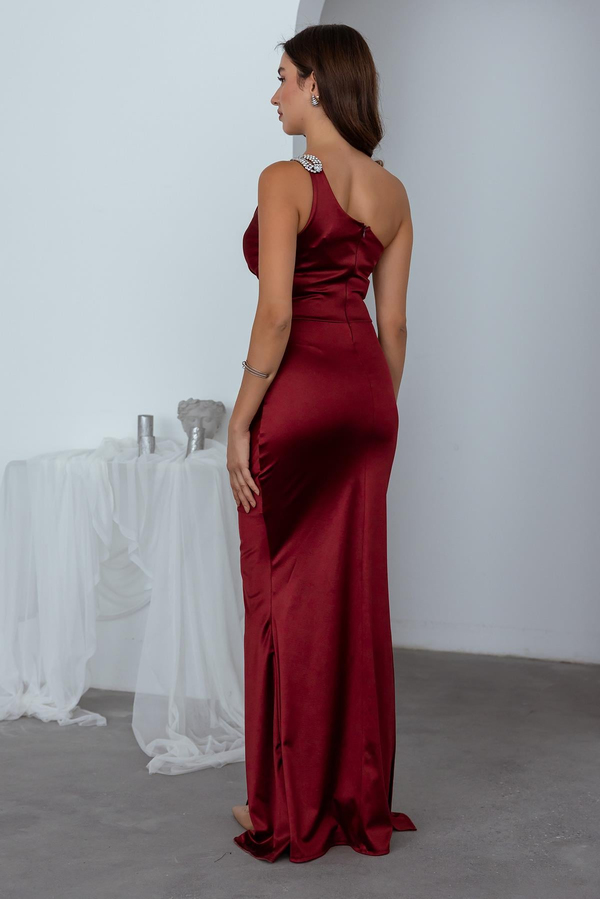 Omuz Taşlı Tasarım Abiye - BORDO