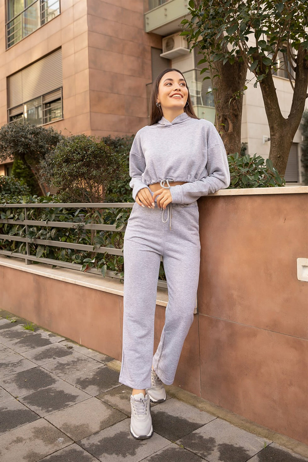 Önü Bağcıklı Crop Takım - GRİ