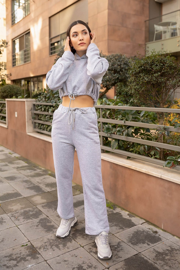 Önü Bağcıklı Crop Takım - GRİ
