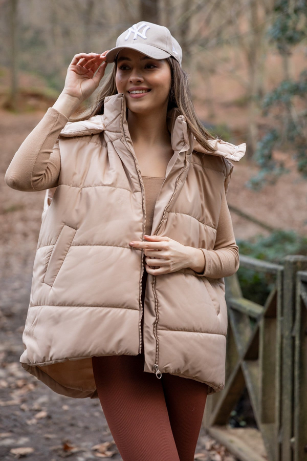 Oversize Cepli Şişme Yelek - BEJ