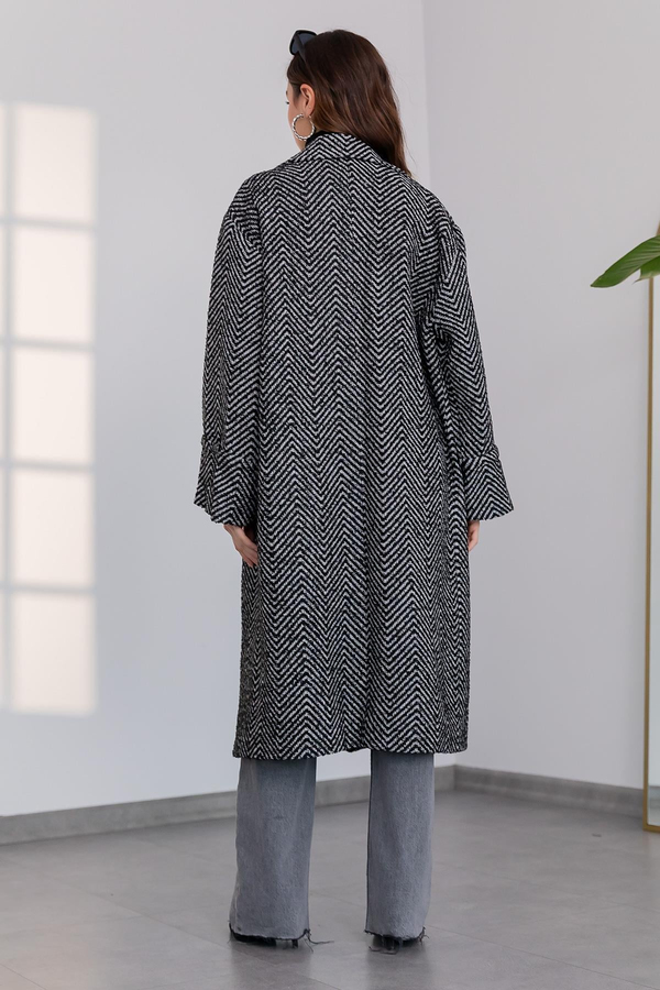 Oversize Desenli Kaban - SİYAH