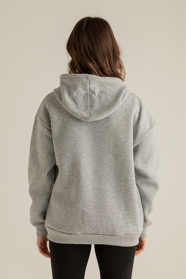 Oversize Fermuarlı Hırka - GRİ