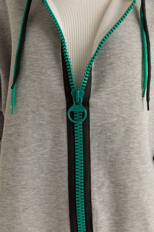 Oversize Fermuarlı Hırka - GRİ
