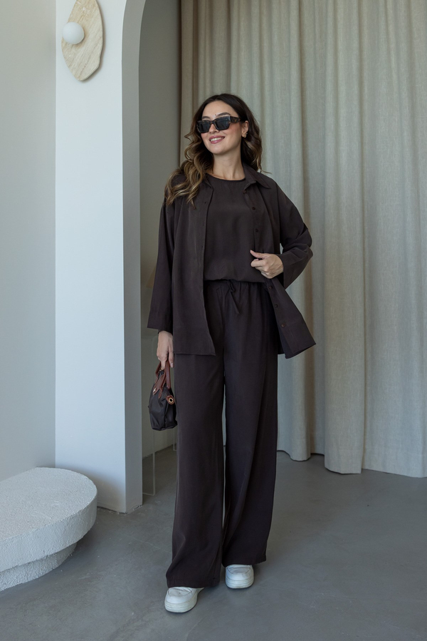 Oversize Gömlek Üçlü Takım - KAHVERENGİ