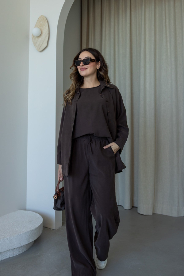 Oversize Gömlek Üçlü Takım - KAHVERENGİ