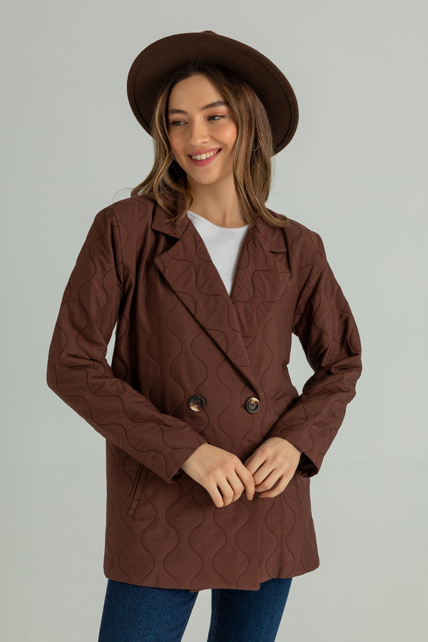 Oversize Kapitone Ceket - KAHVERENGİ