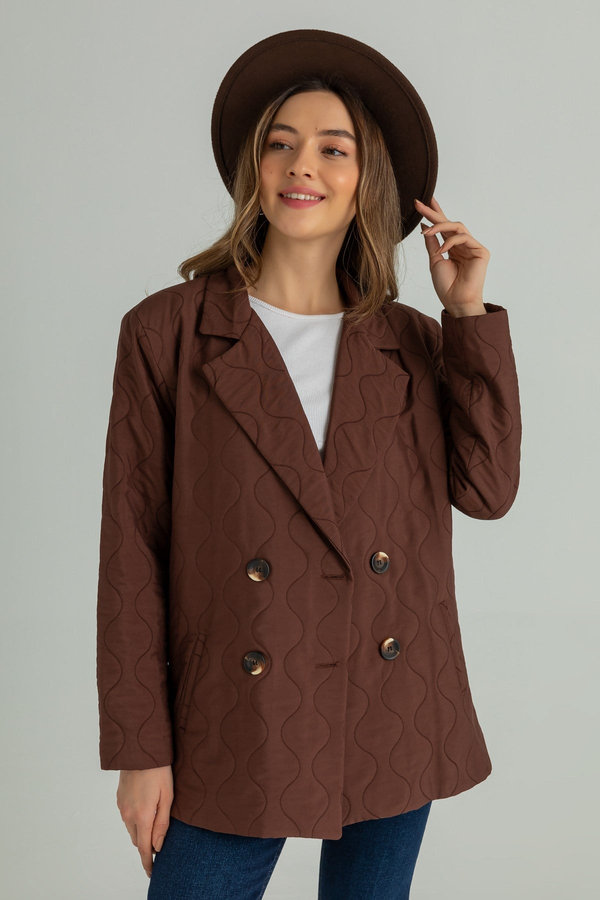 Oversize Kapitone Ceket - KAHVERENGİ