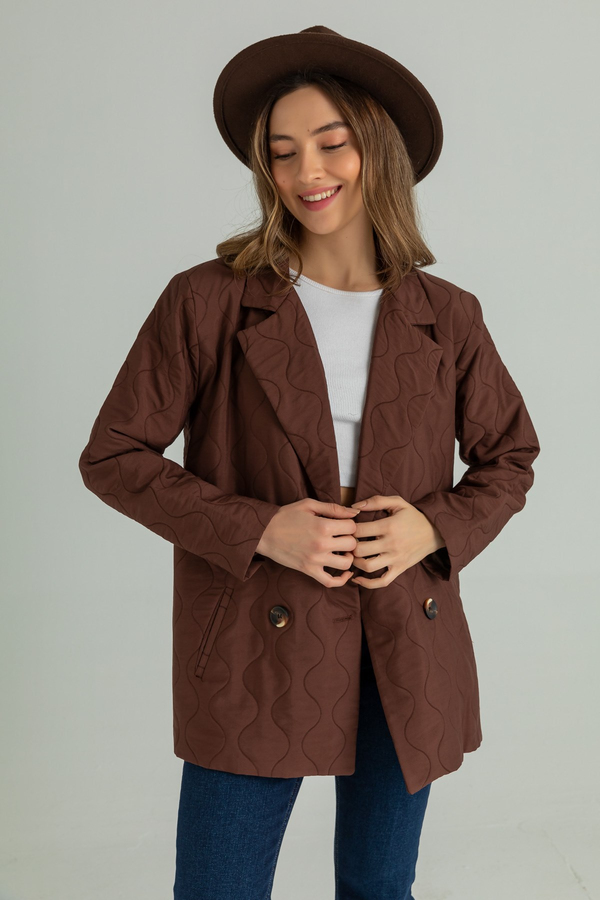 Oversize Kapitone Ceket - KAHVERENGİ