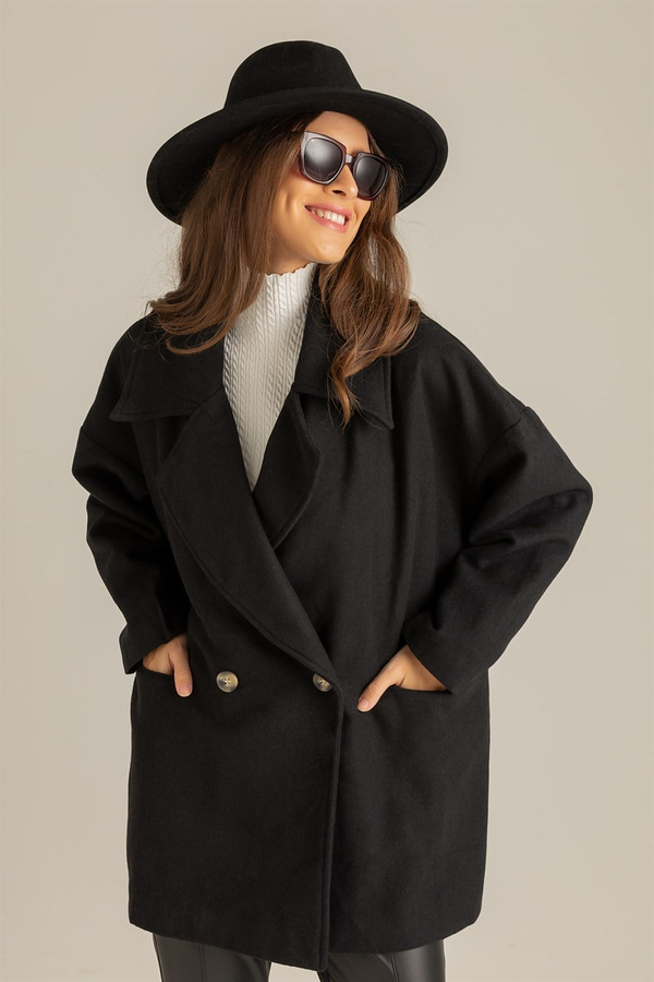 Oversize Kaşe Kaban - SİYAH