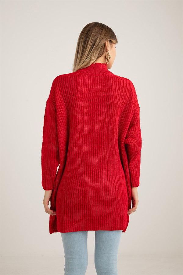 Oversize Örgü Tunik - KIRMIZI
