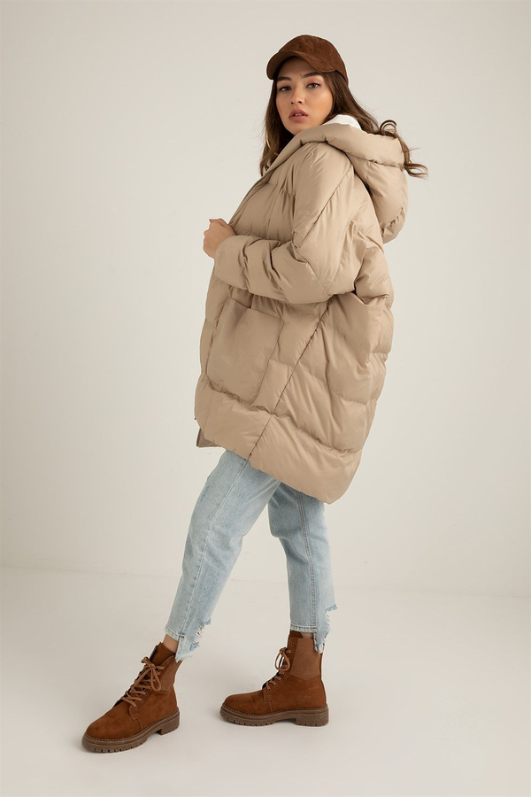 Oversize Şişme Mont - BEJ