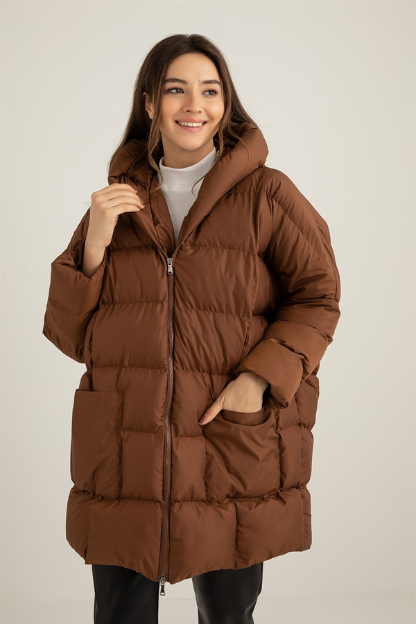 Oversize Şişme Mont - KAHVERENGİ