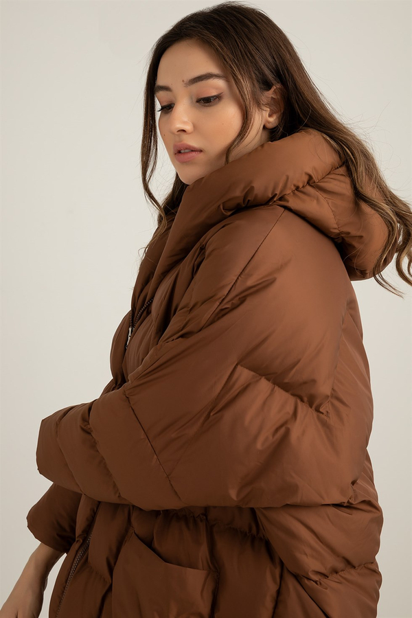 Oversize Şişme Mont - KAHVERENGİ