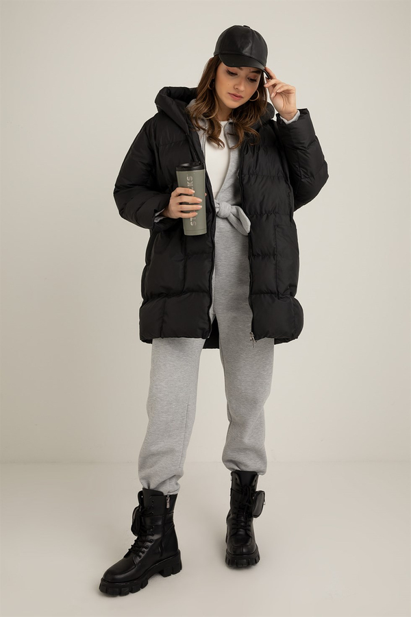 Oversize Şişme Mont - SİYAH