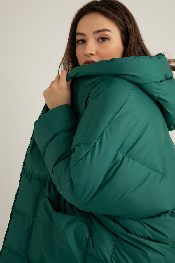 Oversize Şişme Mont - YEŞİL