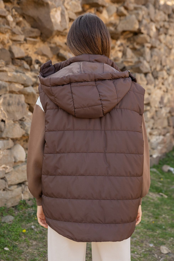 Oversize Şişme Yelek - KAHVERENGİ