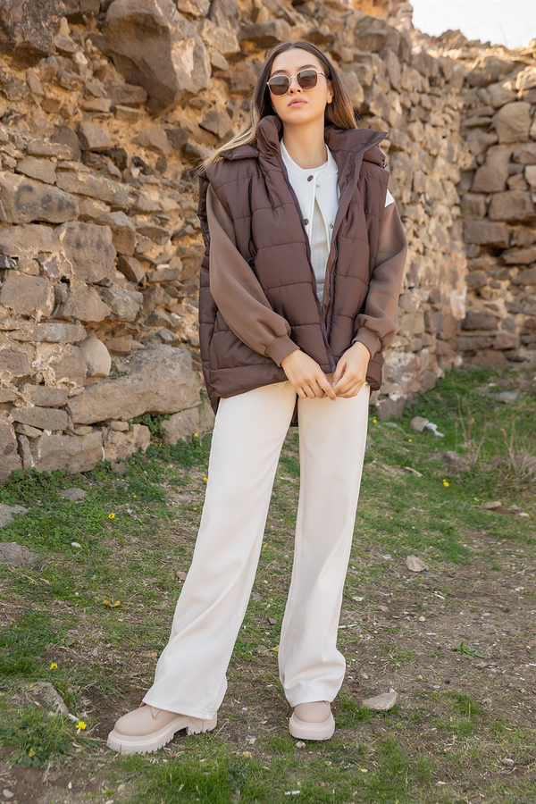 Oversize Şişme Yelek - KAHVERENGİ