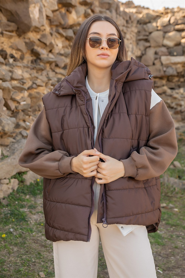 Oversize Şişme Yelek - KAHVERENGİ